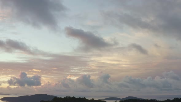 Aerial View Bright Sunrise Above Chalong Sea Phuket.