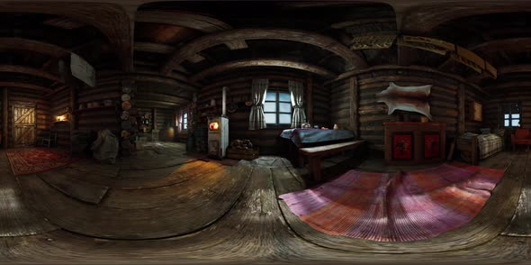 VR360 View of Old Log Home Interior alt