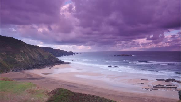 Asturias Coast with Carniciega Beach, Spain. Timelapse