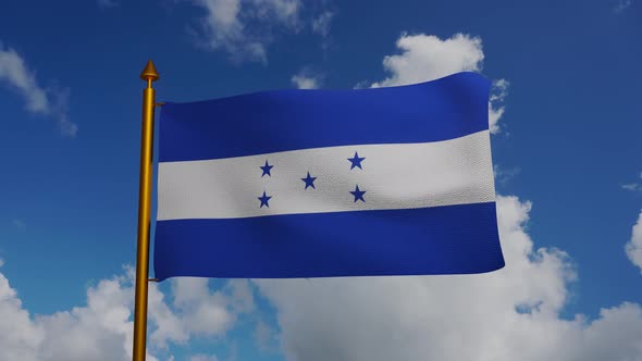 National flag of Honduras waving with flagpole and blue sky timelapse