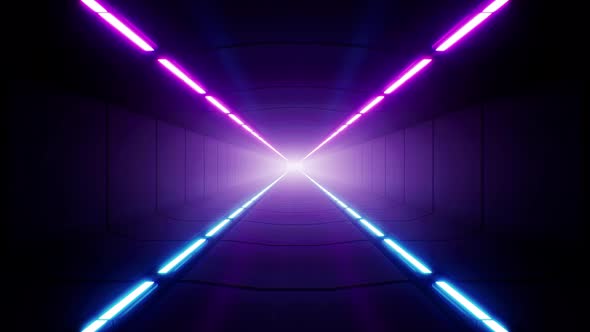 Neon Color Multiple Fluorescent Lamps Tunnel Passage Loop