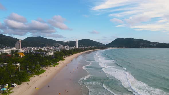 Aerial panoramic view landscape and cityscape view of Patong beach Phuket Thailand.