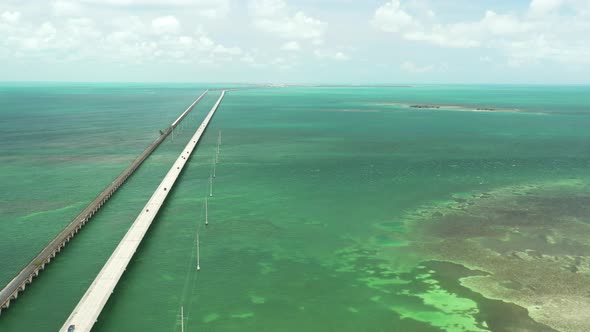 Vast ocean Florida Keys aerial drone video 7 Mile Bridge