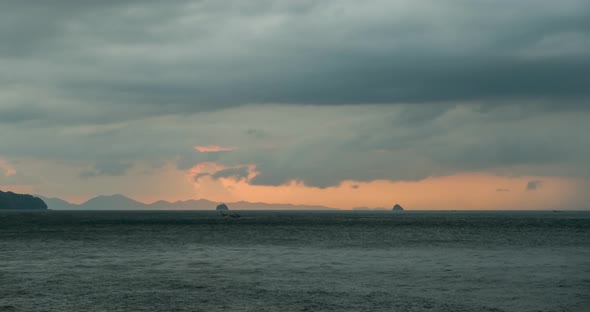 Time-lapse of Light Rays Over the Sea or Ocean at Sunset. Hot Summer Weather at Tropical. Panoramic