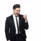 Slow Motion Handsome Young Businessman Doing Victory Gesture About Successful Achievement. Isolated - VideoHive Item for Sale