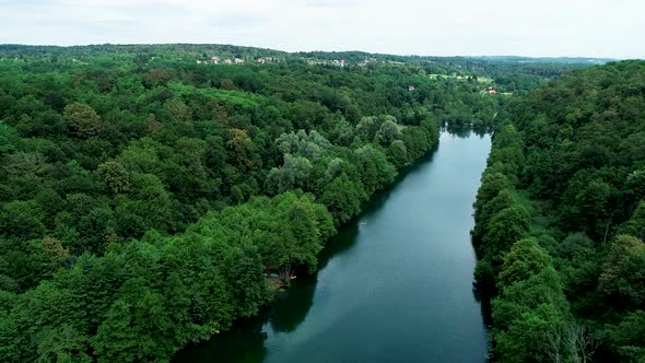 Aerial view of Mreznica river, Karlovac, Croatia.