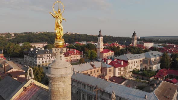 Aerial View of the City Center of KamianetsPodilskyi Ukraine