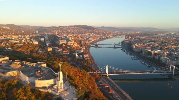 Aerial of Citadella and the Elizabeth Bridge in Budapest