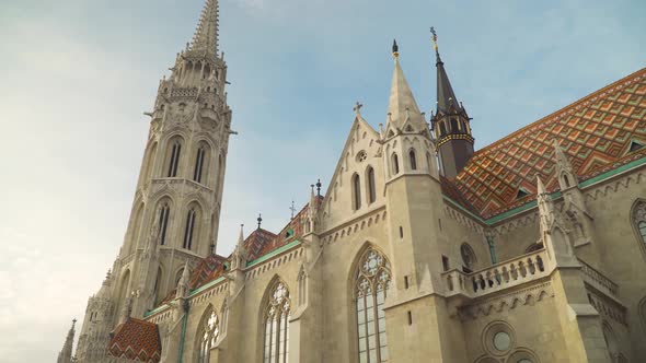 The Above View Of Beautiful Matthias Church Infront Of The Fisherman's Bastion At The Heart Of Buda'
