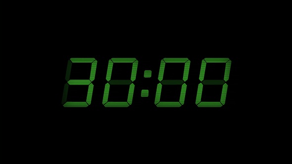 30 Second Digital Countdown Display Green 4K