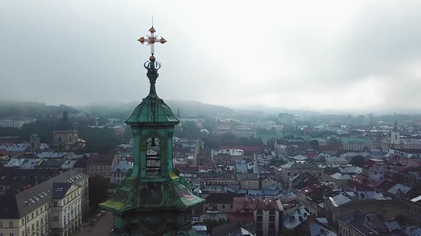 Panorama of the city Lviv from the tall old cathedral.