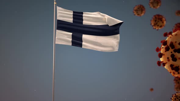 Finland  Flag With Corona Virus Attack 4K