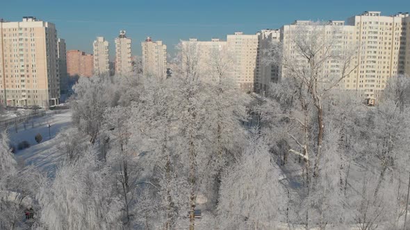 Moving Up Over Winter City of Moscow, Russia