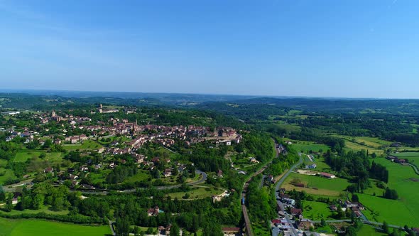 Belves village in Perigord in France seen from the sky