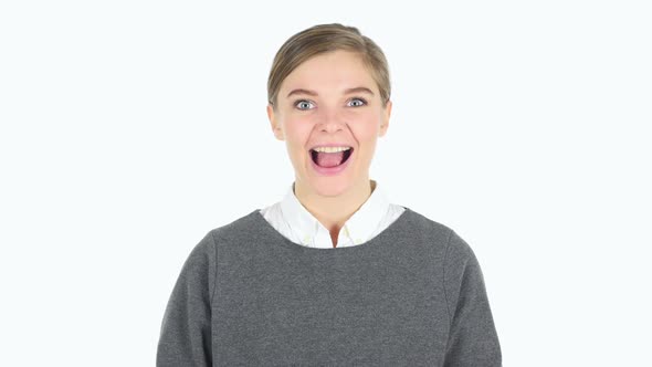 Working Woman Celebrating Success White Background