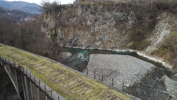 Mountainous landscape of old bridge