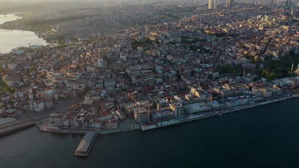 aerial galata tower and istanbul bosphorus 