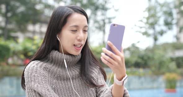 Woman talk to cellphone with video call