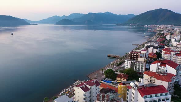 Aerial Panoramic View From Drone of Marmaris City Turkey