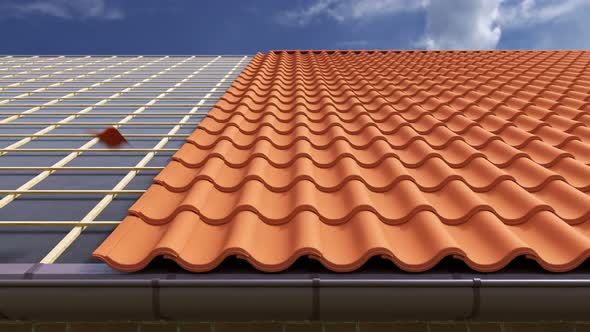 Loopable animation of a house with the clay tiled roof being gradually built