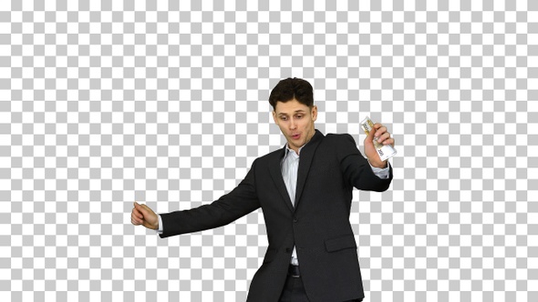 Young happy businessman dancing after, Alpha Channel
