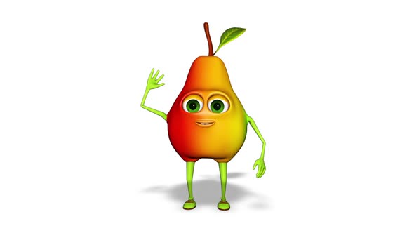 3d Character Pear Hello Loop On White Background