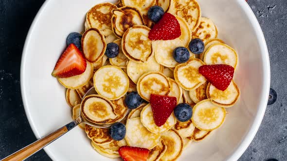 Pancake Cereal Breakfast in Bowl Rotate