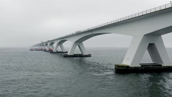 Aerial View of the Zeelandbrug Bridge the Longest Bridge in the Netherlands