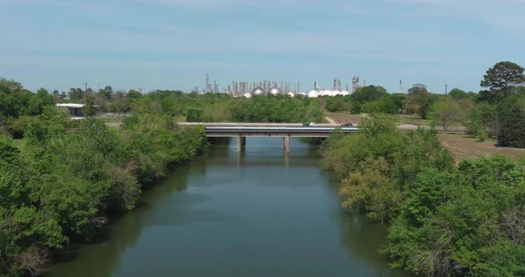 Aerial view of the buffalo Bayou in Houston,  Texas.