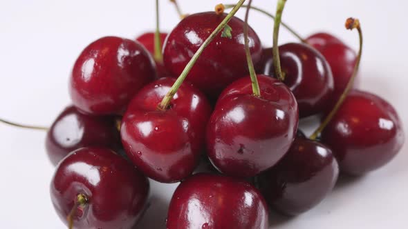 Fresh Juicy Red Cherry Berry Rotate White Background