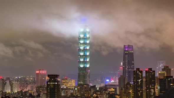 Taipei cityscape by night , Taiwan. Cloudscape and skyline  timelapse