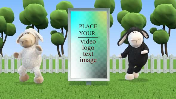 Sheep dancing near to vertical photo frame