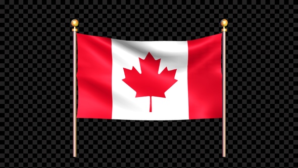 Flag Of Canada Waving In Double Pole V1