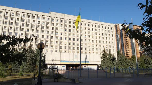 The Building of the Central Election Commission of Ukraine in Kyiv. Aerial. Slow Motion