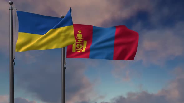 Mongolia Flag Waving Along With The National Flag Of The Ukraine - 2K