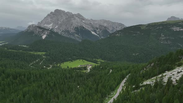 Lake of Misurina, aerial view of Dolomites and the hills around it