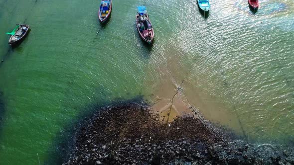 Fisherman boats at Phla Ban Chang in Thailand from the sky