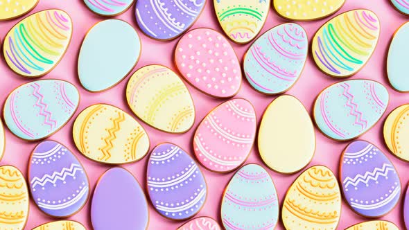 Delicious multicolour cookies in Easter eggs shapes. Happy Easter. Pastries