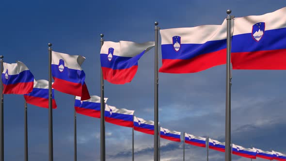 The Slovenia Flags Waving In The Wind  4K