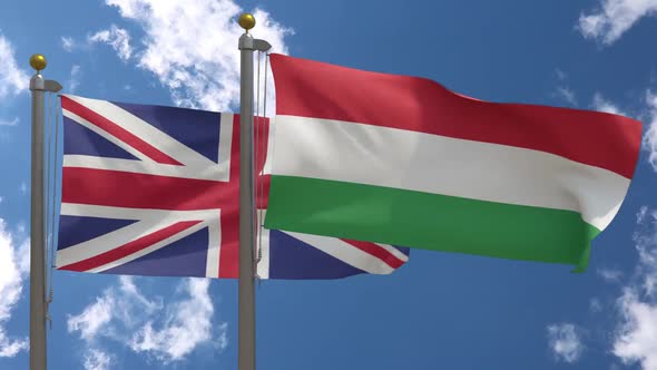 United Kingdom Flag Vs Hungary Flag On Flagpole