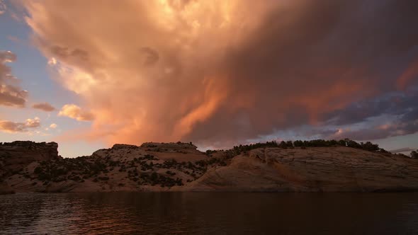 Vibrant sunset over lake in the Utah desert