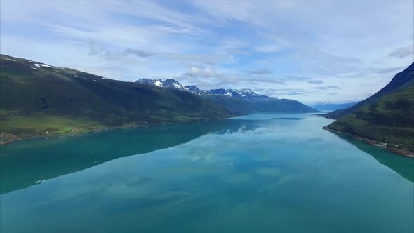 Lyngen fjord in Norway from air