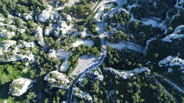 Massif des Alpilles in the heart of the Alpilles natural park seen from the sky