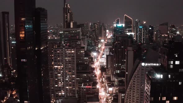 Aerial View of Asoke Intersection and Sky Train Station in Bangkok Thailand