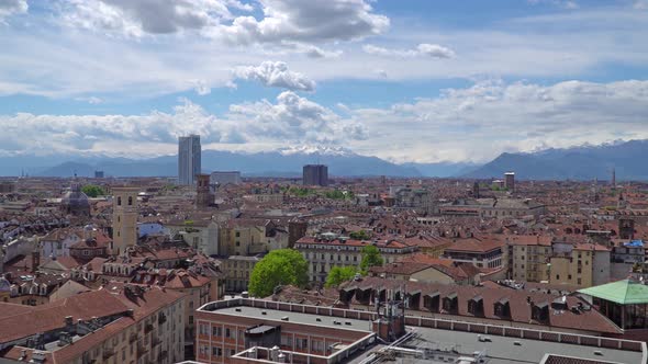 Turin Aerial Timelapse Skyline Panorama with the Alps