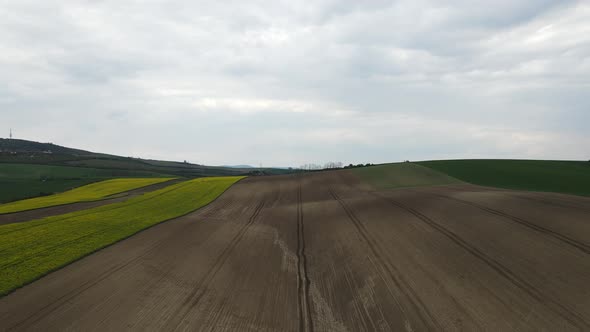 Drone footage curvy beet field. Tuscany, Czechia.