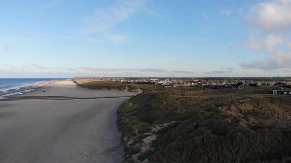 Aerial view of the North Sea shoreline outside Løkken, Denmark