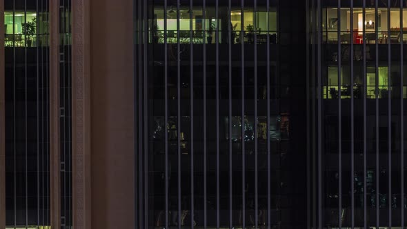 Windows Lights in Modern Office Buildings Timelapse at Night