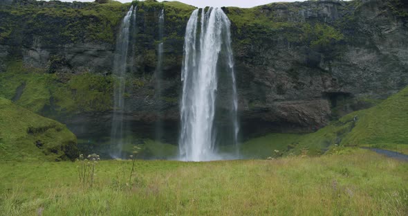 Static Front Shot of Beautiful Seljalandsfoss Waterfall Iceland