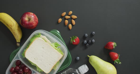 Video of healthy packed lunch of fruit and vegetables